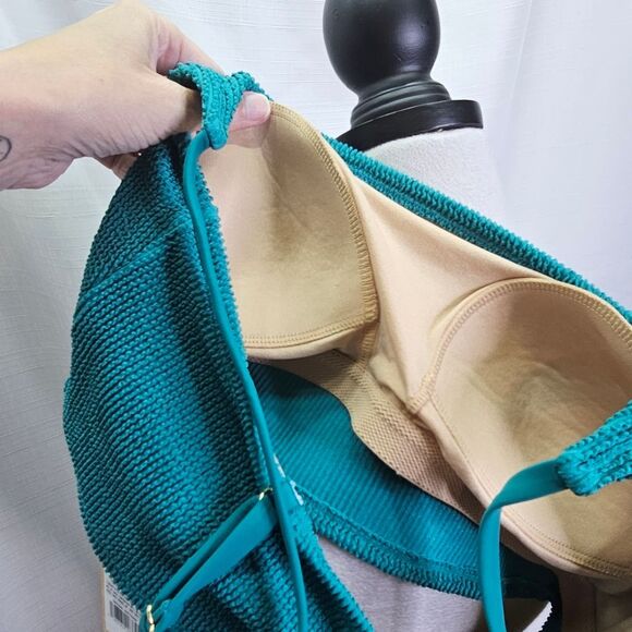 Kona Sol Turquoise Pucker Texture Square Neck Bikini Top Size Large - Picture 9 of 13